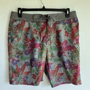 Vans Deck sliders surfing trunks men 34, gray with multicolored floral design